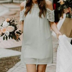 Mini off shoulder dress in Sage